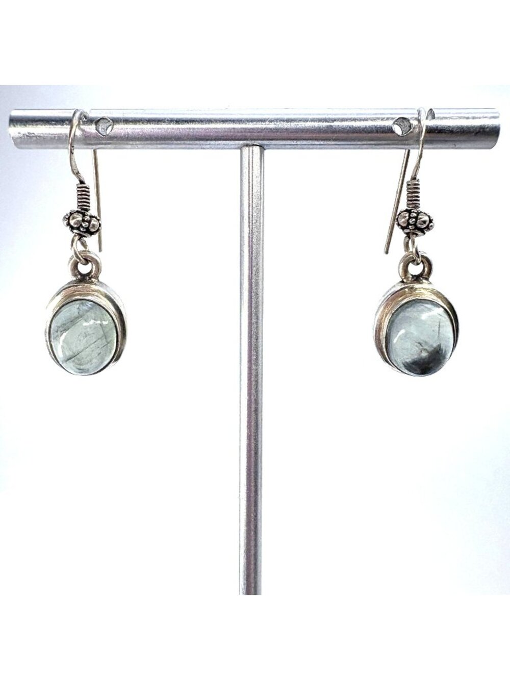 Green Tourmaline Dangle Earrings Sterling Silver 925 Size 1" Length